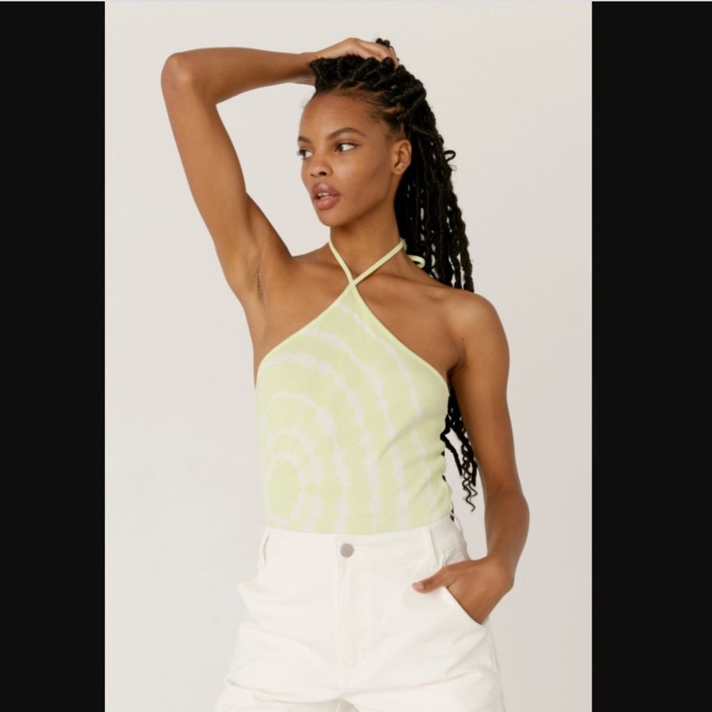 Daydreamer Pastel Green Tie Dye Ribbed Halter Top S